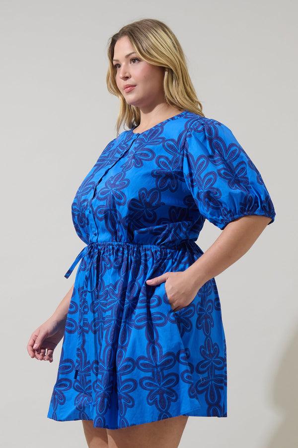 Sugarlips Romery Abstract Alba Puff Sleeve Mini Dress Curve