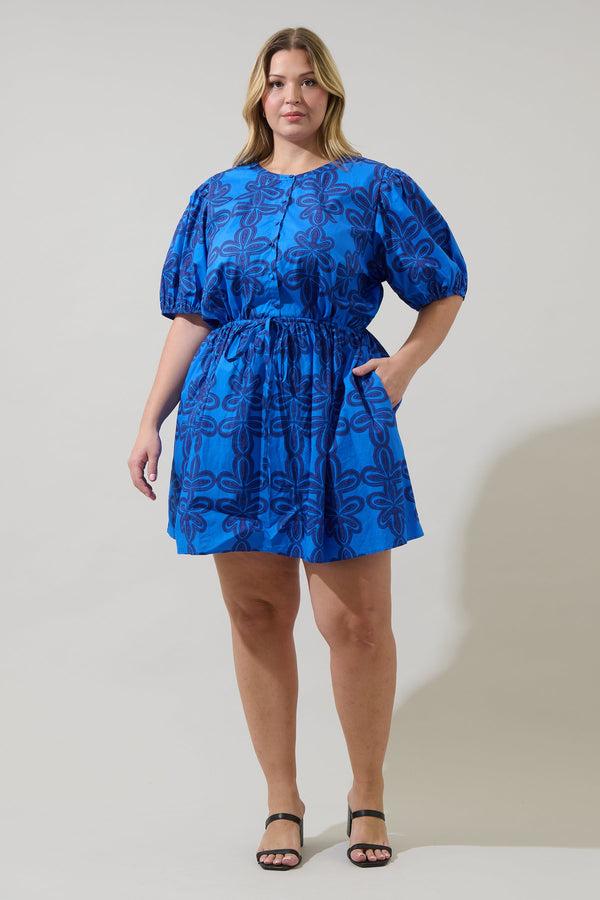 Sugarlips Romery Abstract Alba Puff Sleeve Mini Dress Curve