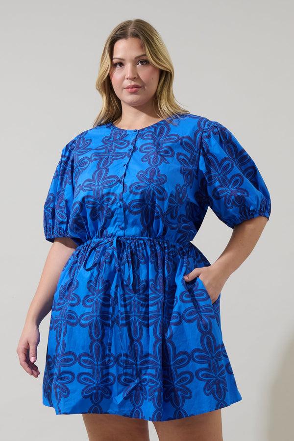 sugarlips Romery Abstract Alba Puff Sleeve Mini Dress Curve