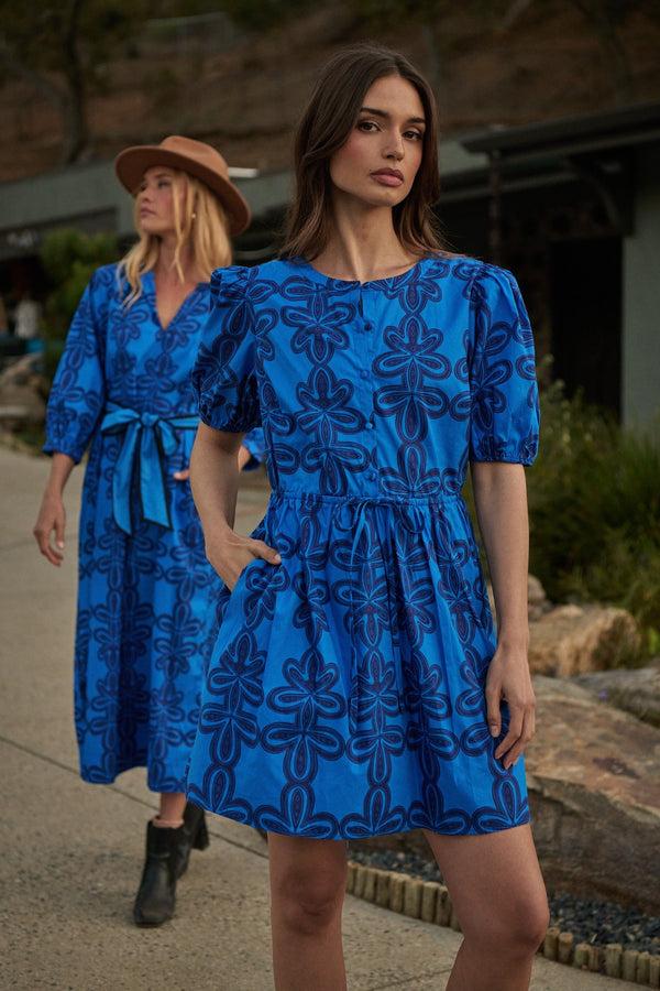 sugarlips Romery Abstract Alba Puff Sleeve Mini Dress