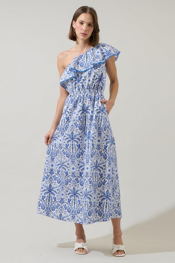 Sugarlips Romina Tropical Suraya One Shoulder Midi Dress