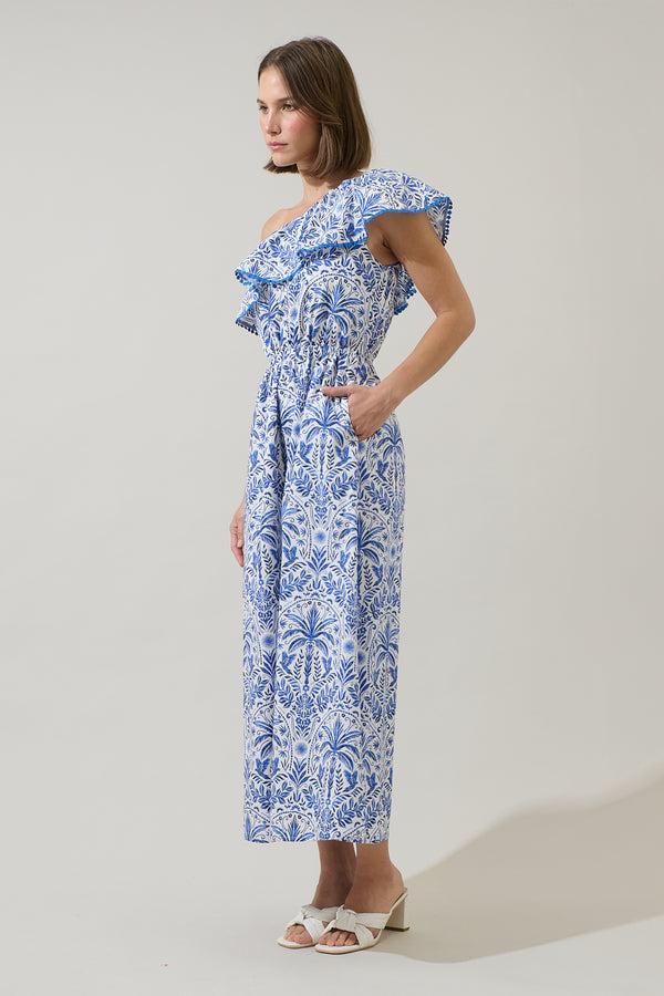 Sugarlips Romina Tropical Suraya One Shoulder Midi Dress