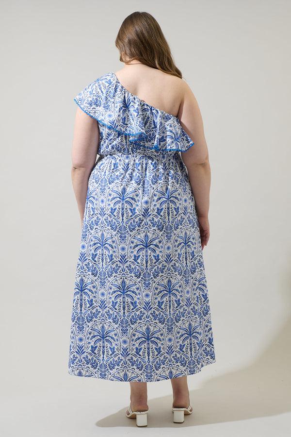 Sugarlips Romina Tropical Suraya One Shoulder Midi Dress Curve
