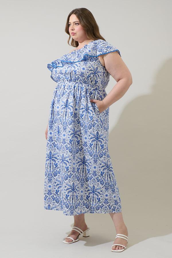 Sugarlips Romina Tropical Suraya One Shoulder Midi Dress Curve