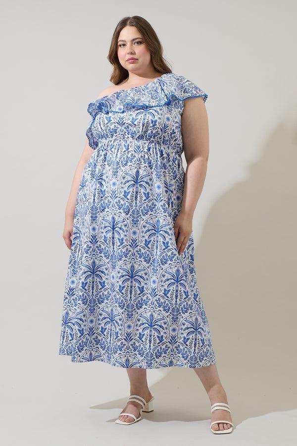 Sugarlips Romina Tropical Suraya One Shoulder Midi Dress Curve
