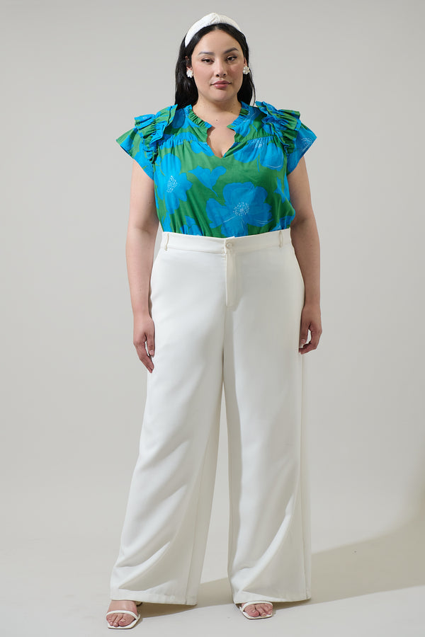 Sugarlips Rori Floral Ramona Ruffle Split Neck Top Curve