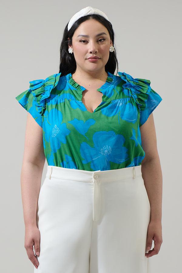 sugarlips Rori Floral Ramona Ruffle Split Neck Top Curve