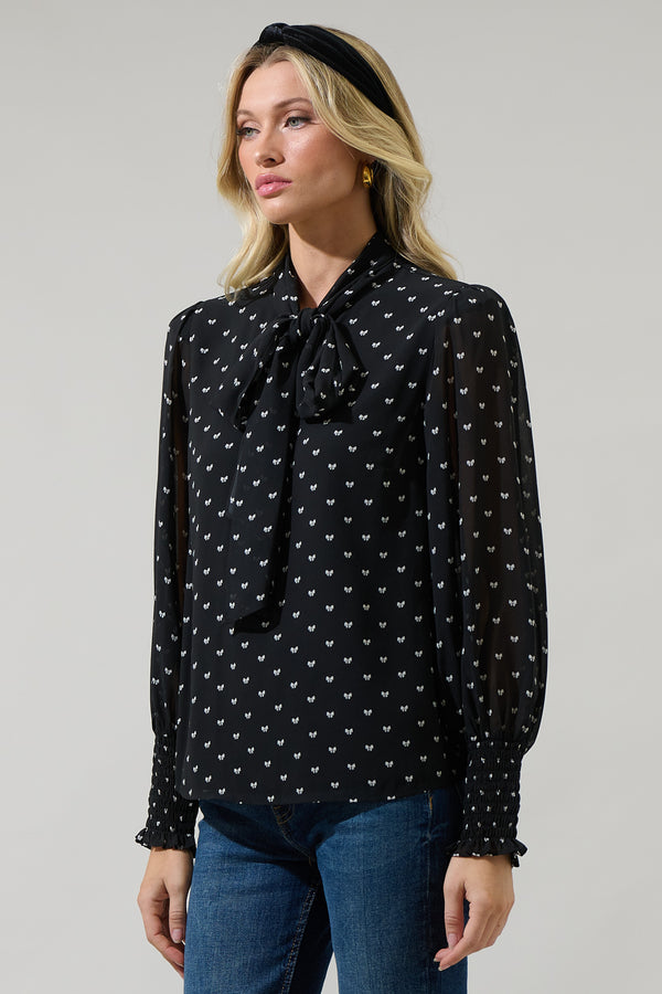 Sugarlips Rosaly Bow Etienne Tie Neck Long Sleeve Blouse