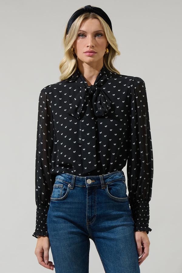 sugarlips Rosaly Bow Etienne Tie Neck Long Sleeve Blouse
