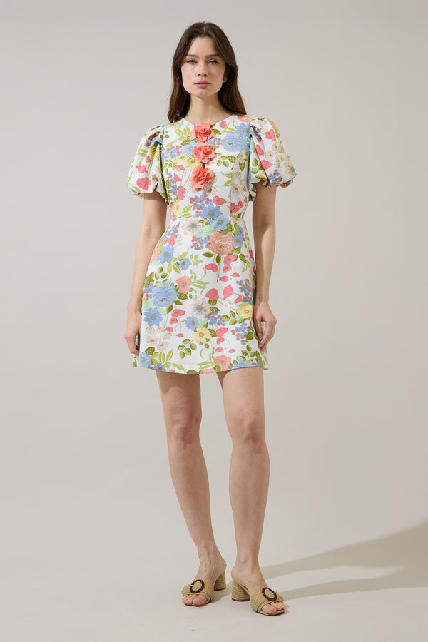 Sugarlips Rosette Bubble Sleeve Mini Dress Esther Floral
