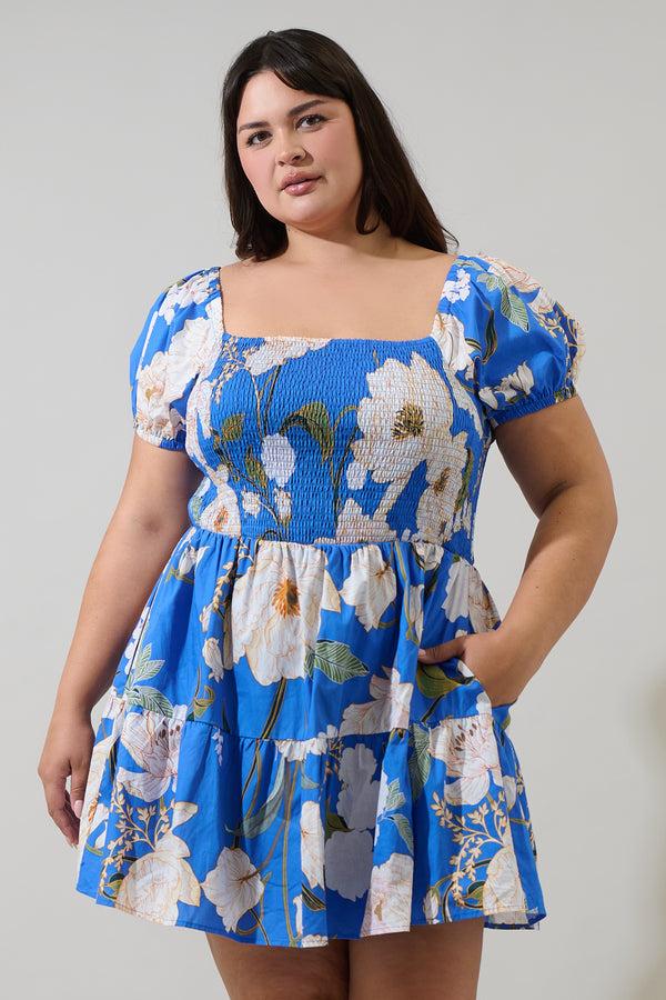 sugarlips Roswell Floral Romiel Smocked Mini Dress Curve
