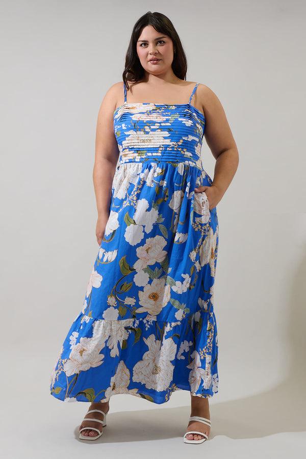 sugarlips Roswell Floral Sima Pleated Maxi Dress Curve