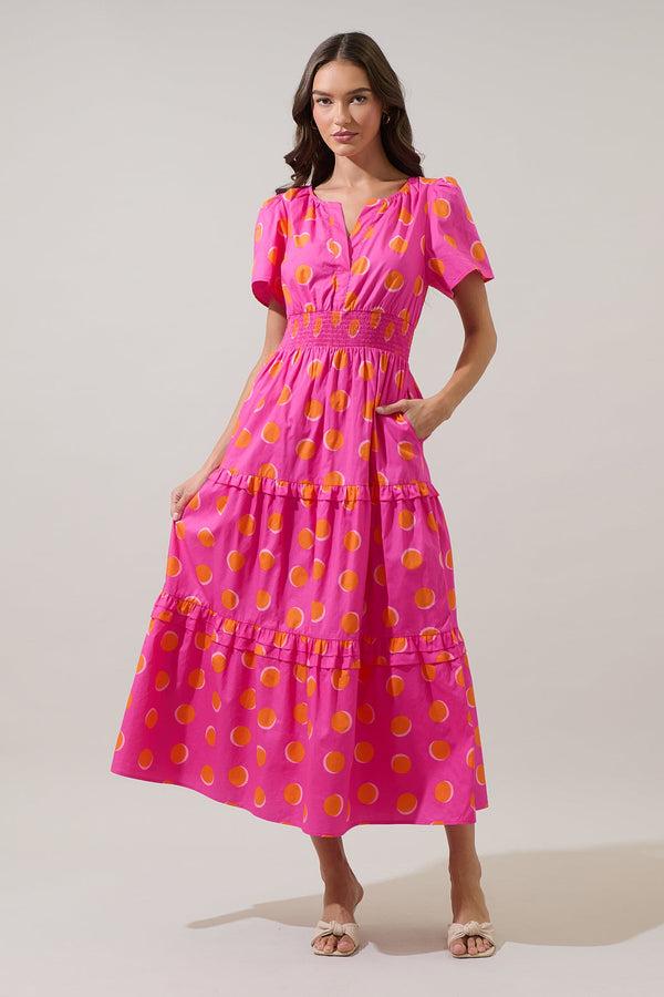 Sugarlips Rosy Polka Dot Palmer Poplin Tiered Maxi Dress