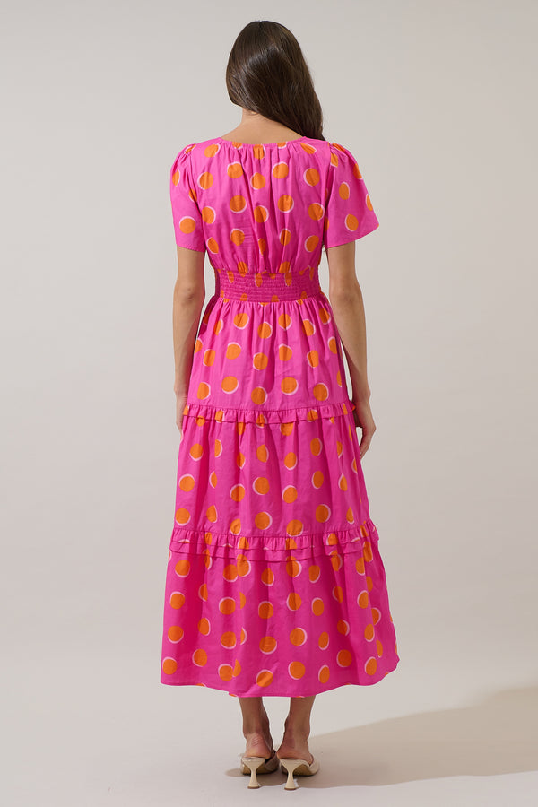 Sugarlips Rosy Polka Dot Palmer Poplin Tiered Maxi Dress