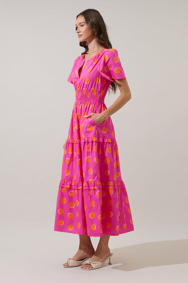 Sugarlips Rosy Polka Dot Palmer Poplin Tiered Maxi Dress
