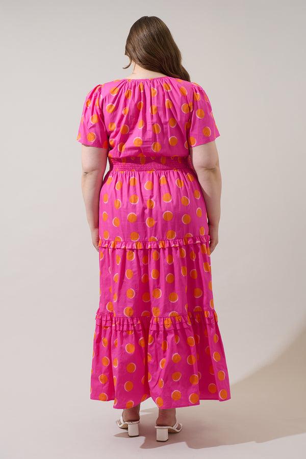 Sugarlips Rosy Polka Dot Palmer Poplin Tiered Maxi Dress Curve