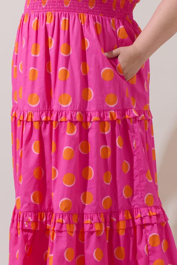 Sugarlips Rosy Polka Dot Palmer Poplin Tiered Maxi Dress Curve