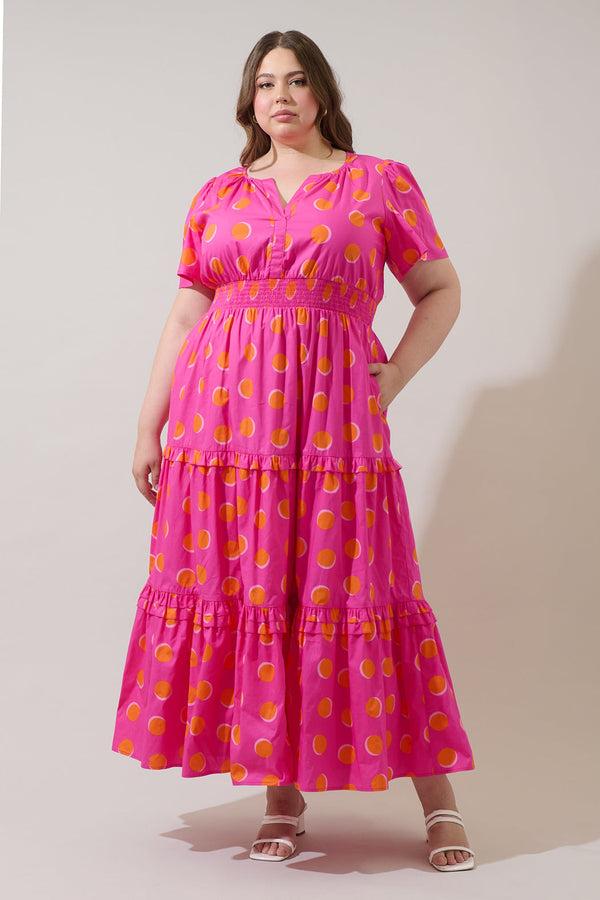 sugarlips Rosy Polka Dot Palmer Poplin Tiered Maxi Dress Curve