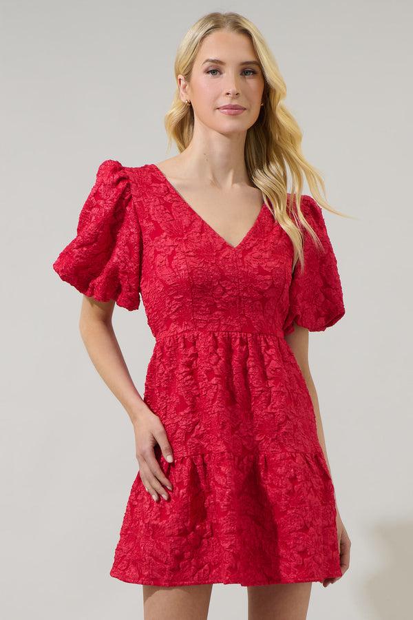 sugarlips Russa May Floral Jacquard Tiered Mini Dress