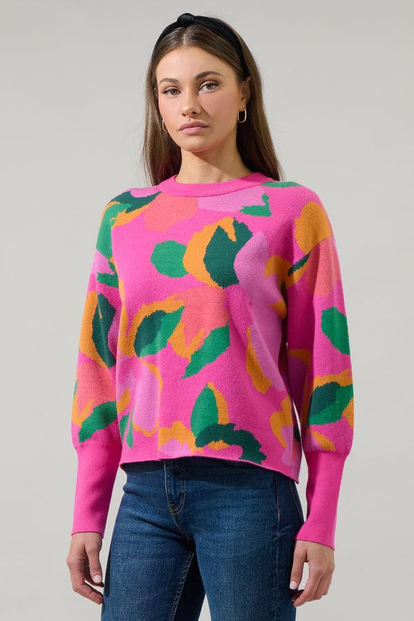 Sugarlips Ruthy Fresh Pick Floral Puff Sleeve Sweater