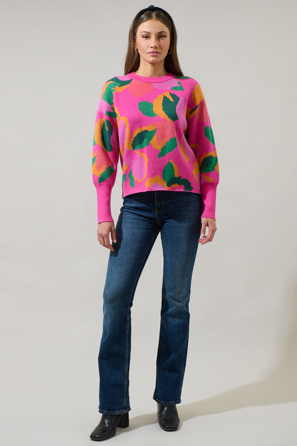 Sugarlips Ruthy Fresh Pick Floral Puff Sleeve Sweater