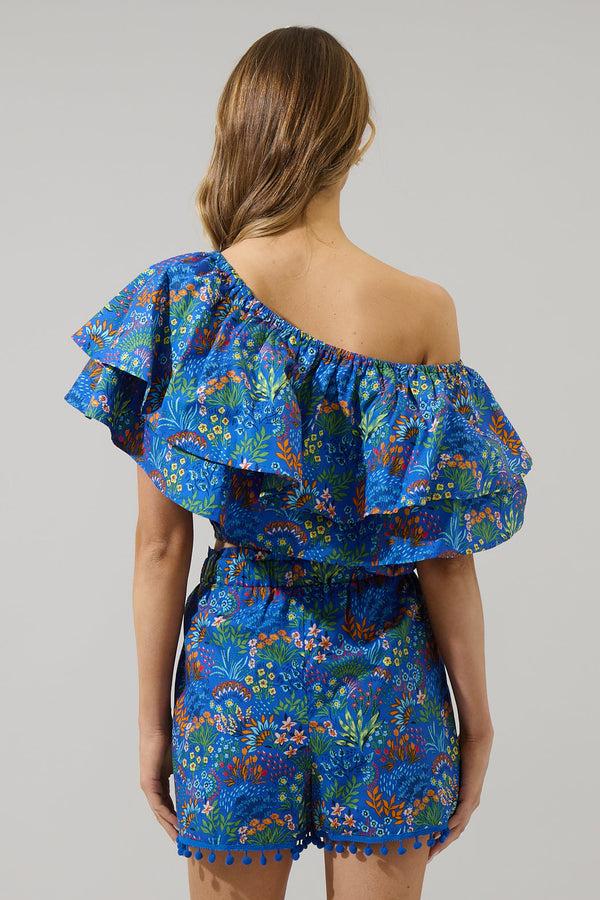 Sugarlips Ruya Floral Charmer One Shoulder Ruffle Top