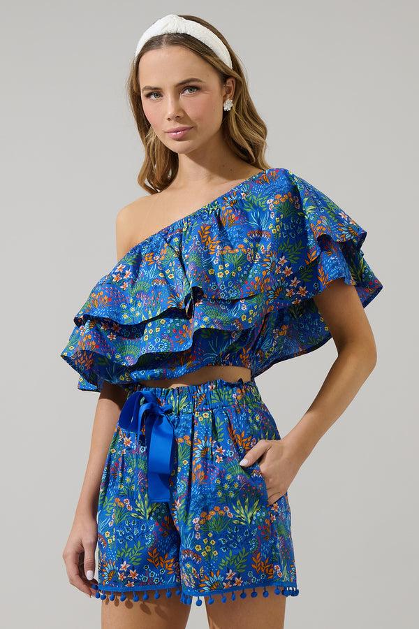 Sugarlips Ruya Floral Charmer One Shoulder Ruffle Top