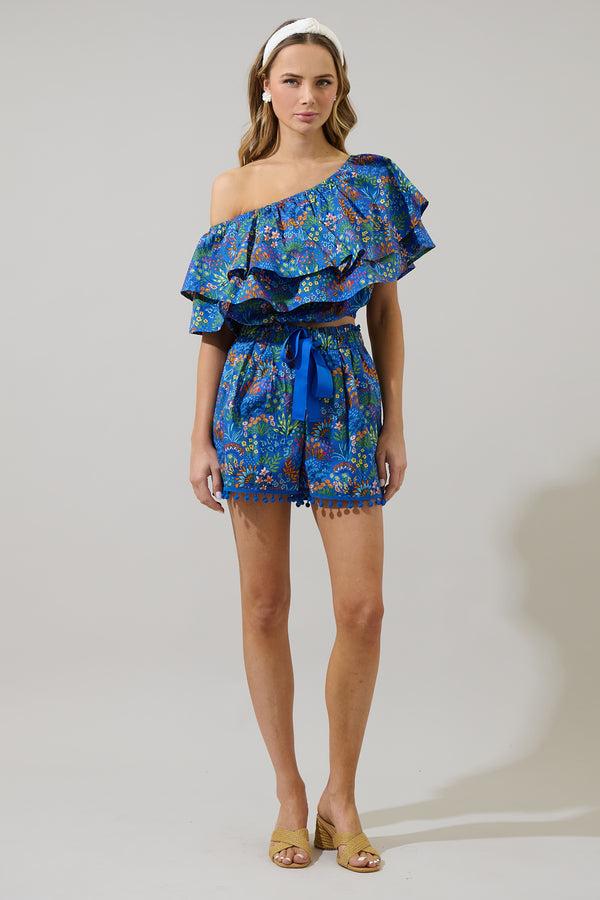 Sugarlips Ruya Floral Charmer One Shoulder Ruffle Top