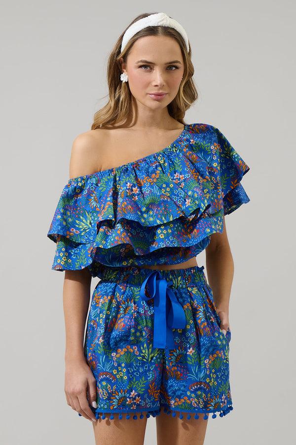 sugarlips Ruya Floral Charmer One Shoulder Ruffle Top