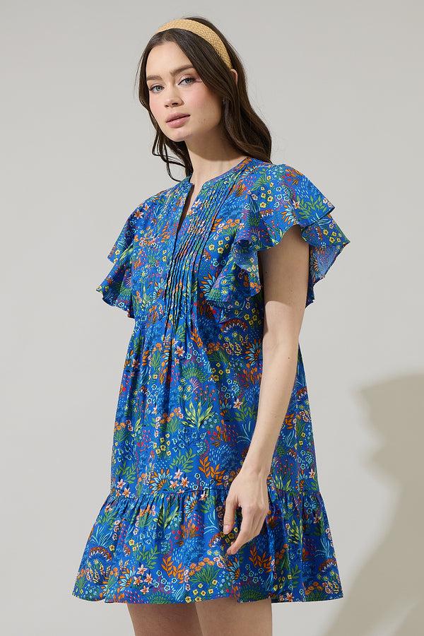 Sugarlips Ruya Floral Lizzy Pleated Ruffle Mini Dress
