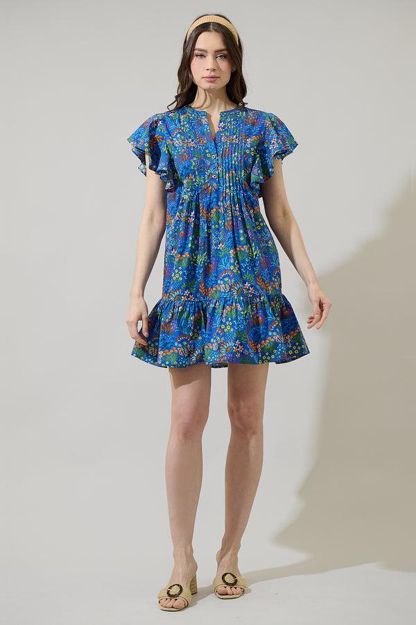 Sugarlips Ruya Floral Lizzy Pleated Ruffle Mini Dress