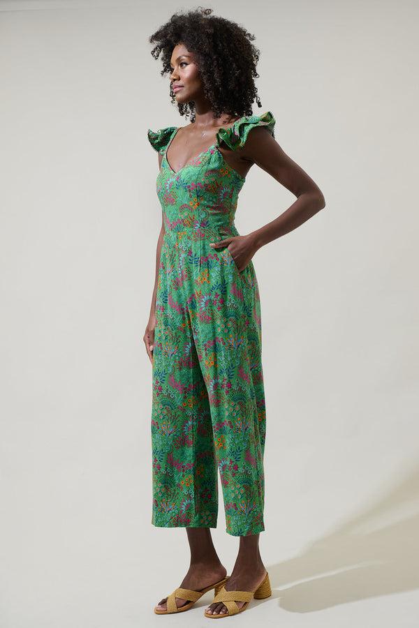 Sugarlips Ruya Floral Montgomery Flouncy Cropped Jumpsuit