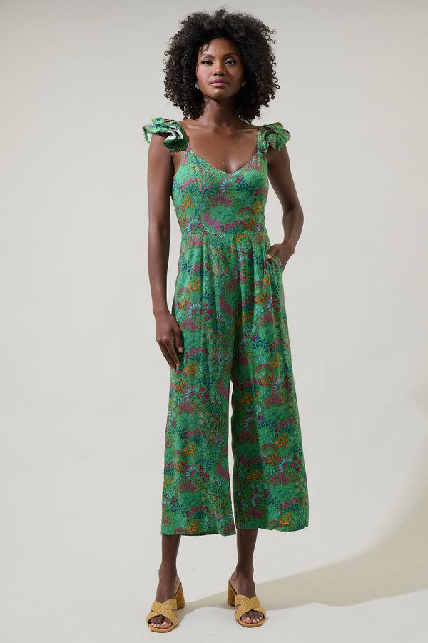 sugarlips Ruya Floral Montgomery Flouncy Cropped Jumpsuit