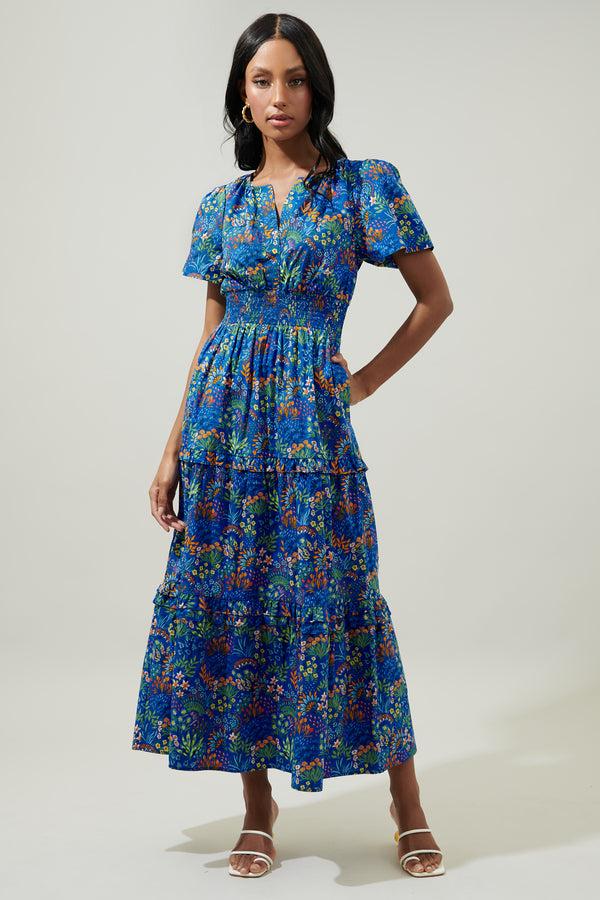 Sugarlips Ruya Floral Palmer Poplin Tiered Maxi Dress