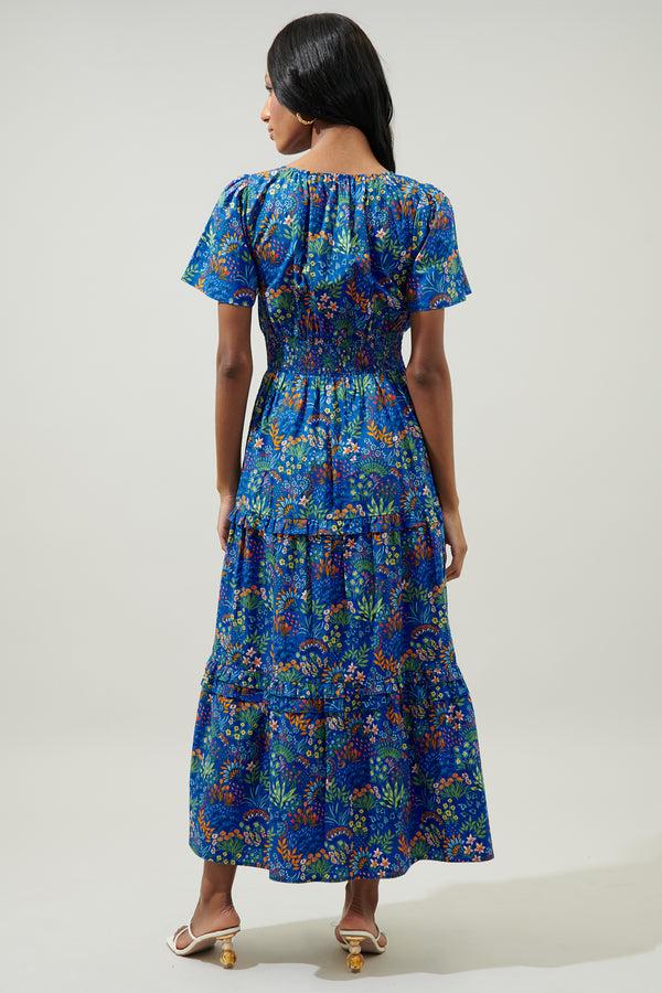 Sugarlips Ruya Floral Palmer Poplin Tiered Maxi Dress