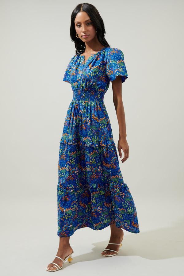 Sugarlips Ruya Floral Palmer Poplin Tiered Maxi Dress