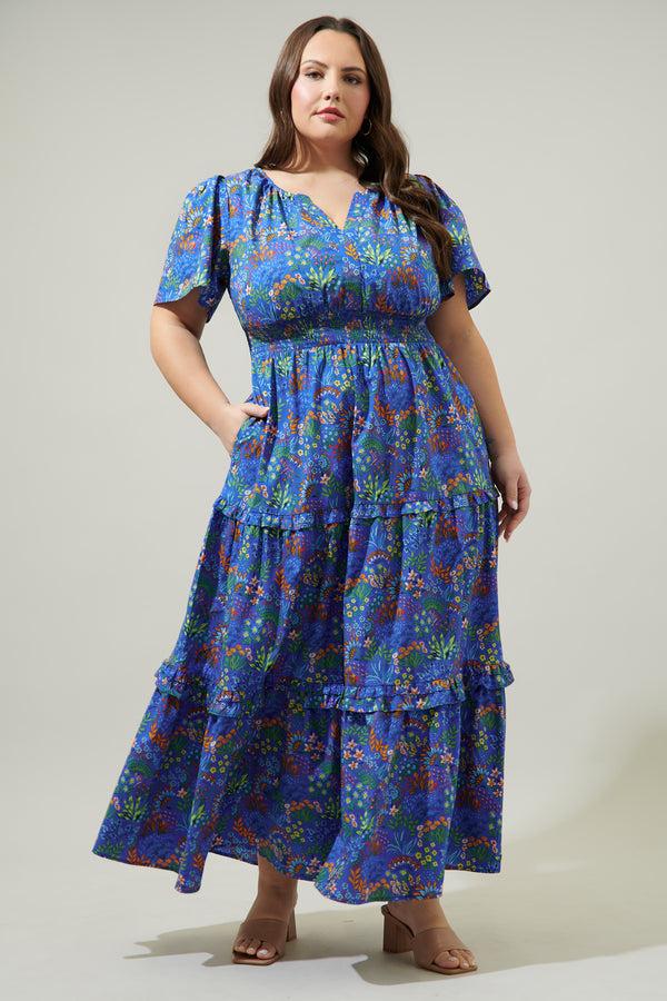 Sugarlips Ruya Floral Palmer Poplin Tiered Maxi Dress Curve