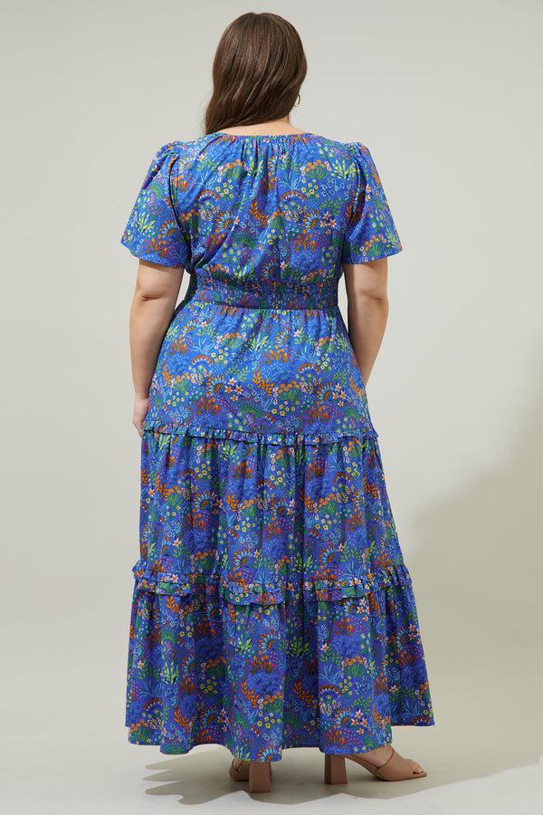 Sugarlips Ruya Floral Palmer Poplin Tiered Maxi Dress Curve
