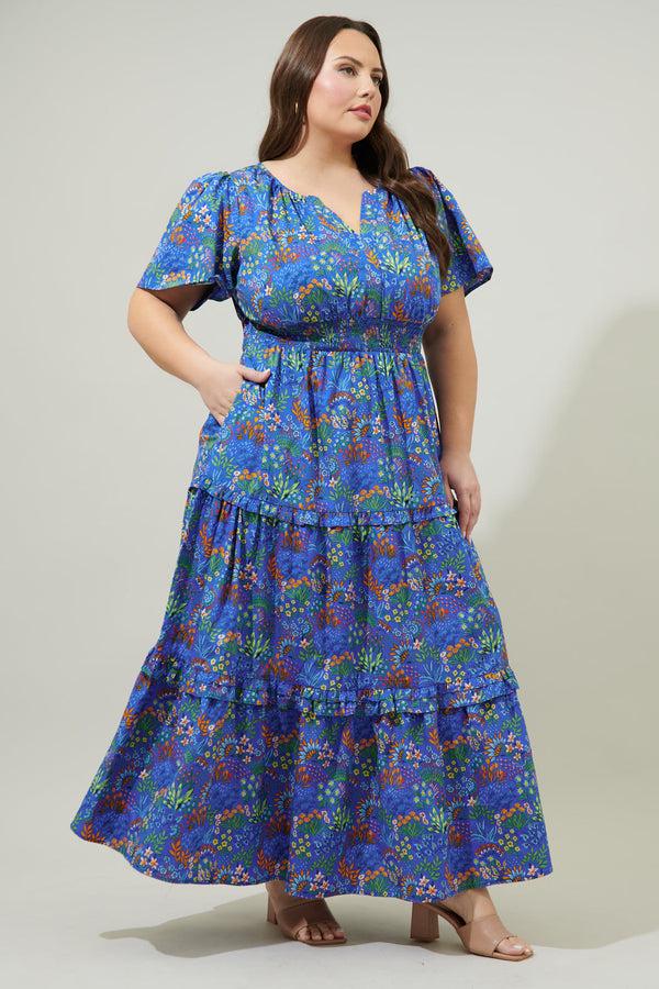Sugarlips Ruya Floral Palmer Poplin Tiered Maxi Dress Curve