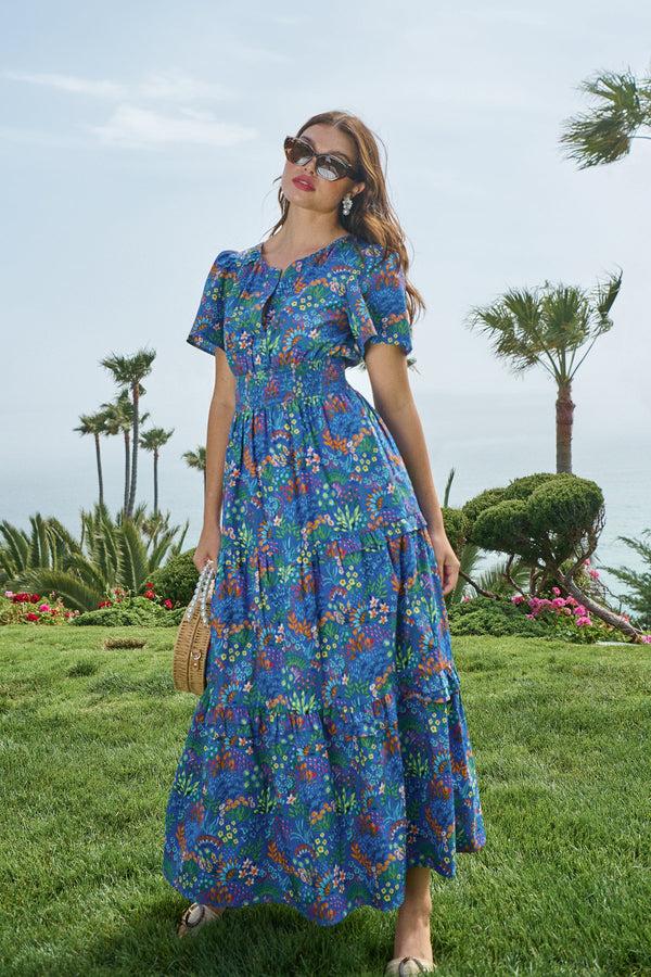sugarlips Ruya Floral Palmer Poplin Tiered Maxi Dress