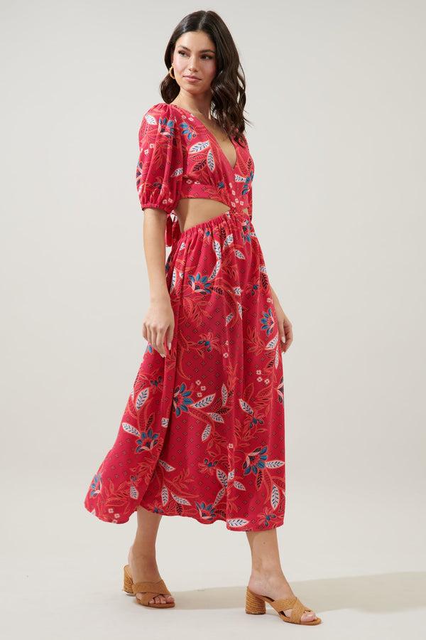 Sugarlips Sable Paisley Terranea Cut Out Midi Dress