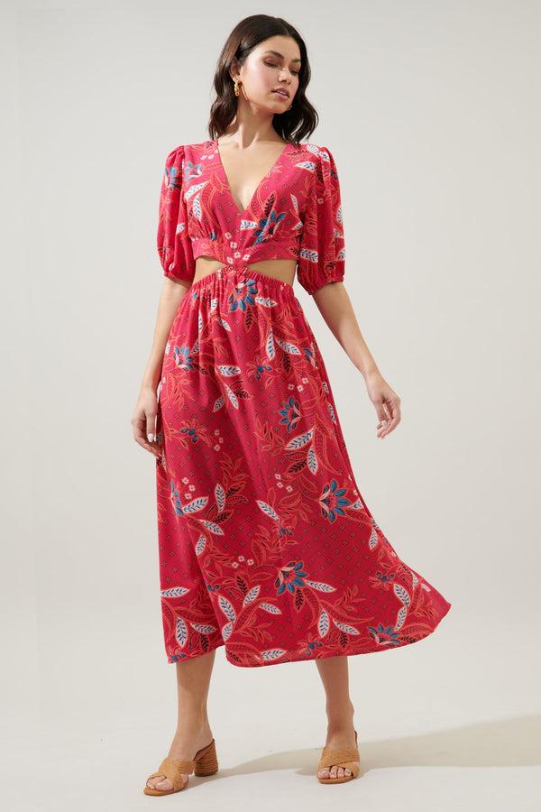 sugarlips Sable Paisley Terranea Cut Out Midi Dress