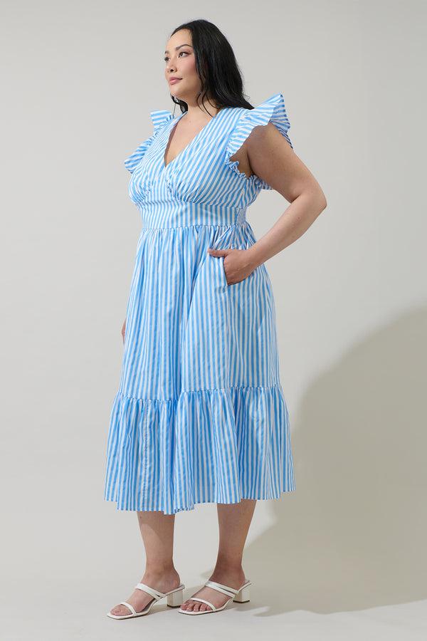 Sugarlips Saida Striped Alara Ruffle Midi Dress Curve