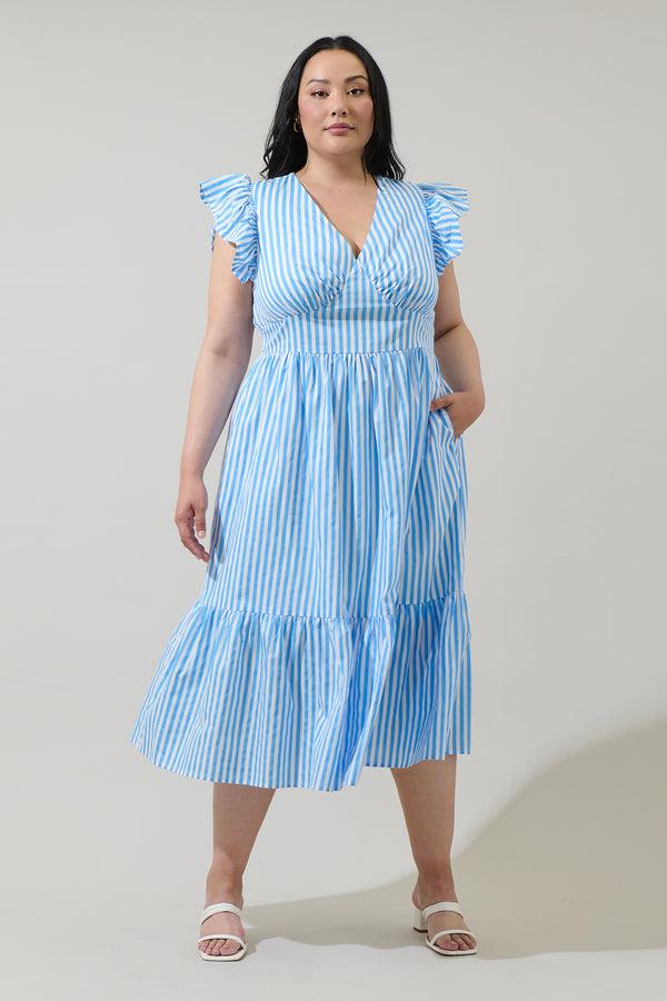 sugarlips Saida Striped Alara Ruffle Midi Dress Curve