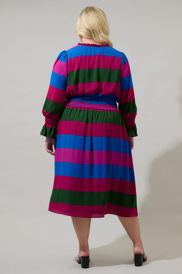 Sugarlips Saige Striped Ria Smocked Midi Dress Curve