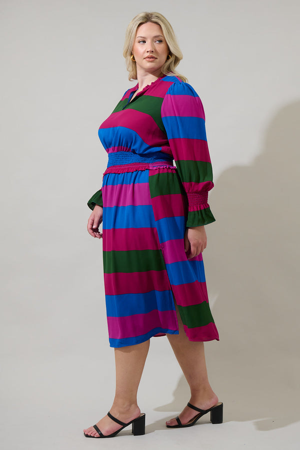 Sugarlips Saige Striped Ria Smocked Midi Dress Curve