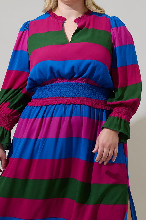 Sugarlips Saige Striped Ria Smocked Midi Dress Curve