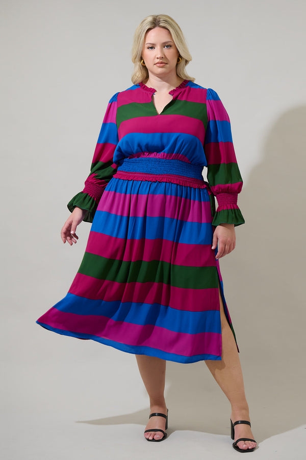 sugarlips Saige Striped Ria Smocked Midi Dress Curve