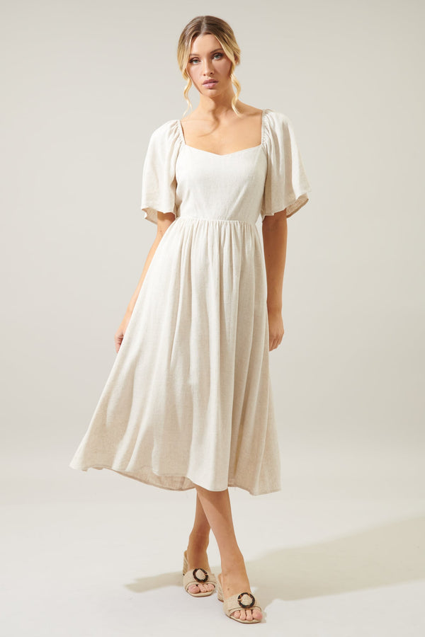 Sugarlips Saint Tropez Cassia Tie Back Linen Midi Dress