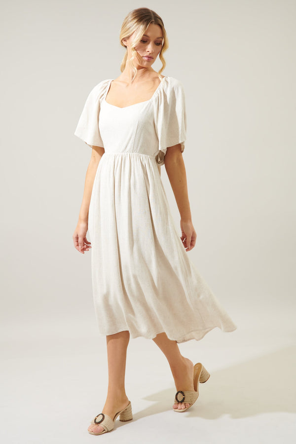Sugarlips Saint Tropez Cassia Tie Back Linen Midi Dress